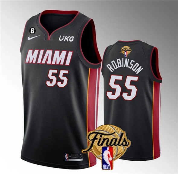 Men's Miami Heat #55 Duncan Robinson Black 2023 Finals Icon Edition With NO.6 Patch Stitched Basketball Jersey